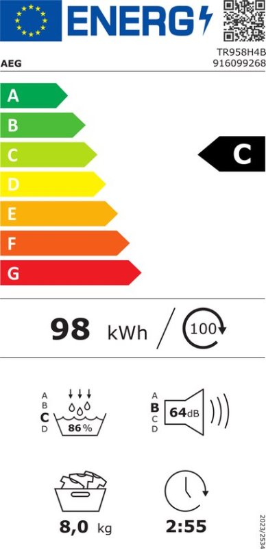 AEG warmtepompdroger TR958H4B EcoLine - 9000 serie 