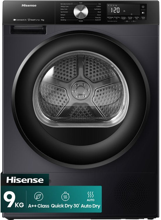 Hisense warmtepompdroger DH3S902BBCC - 9 kg - Zwart