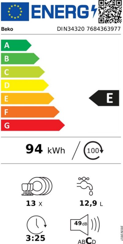 Beko inbouw vaatwasser DIN34320