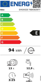 Beko inbouw vaatwasser DIN34320