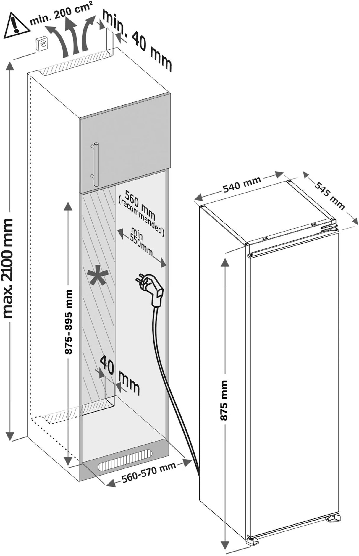Inventum inbouw koelkast IKK0882S - 88 cm - Wit