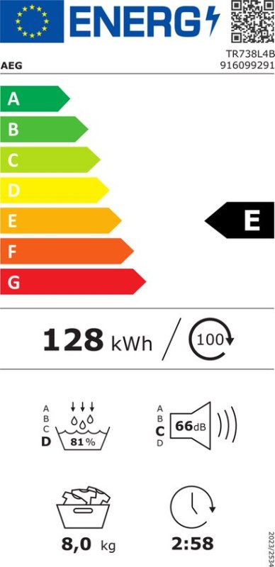 AEG warmtepompdroger TR738L4B - 7000 serie - SensiDry 