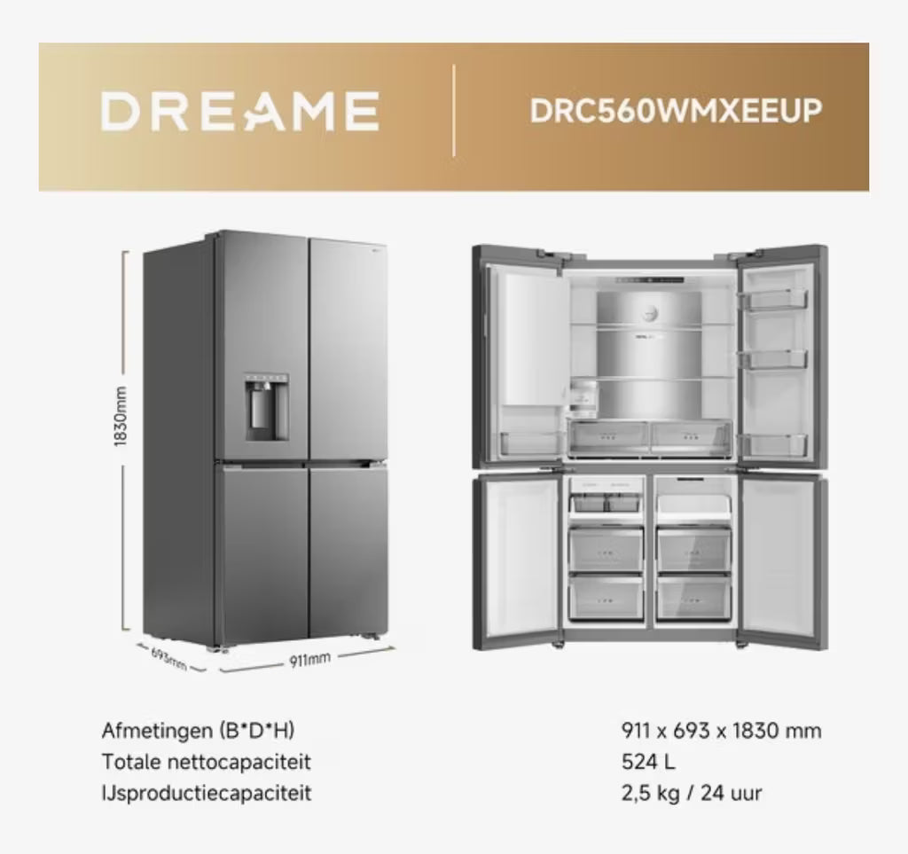 Dreame FizzFresh koelkast DRC560WMXEEUP – Side-by-side 