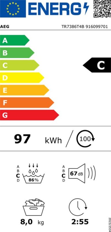 AEG TR7386T4B 7000 serie SensiDry® - Warmtepomp droger - Energielabel C - 8 kg