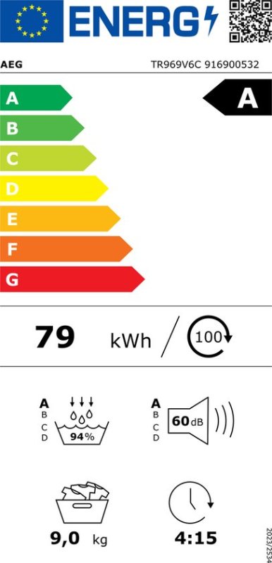 AEG TR969V6C - 9000X - AbsoluteCare Pro - Warmtepompdroger - Energielabel A - 9 kg