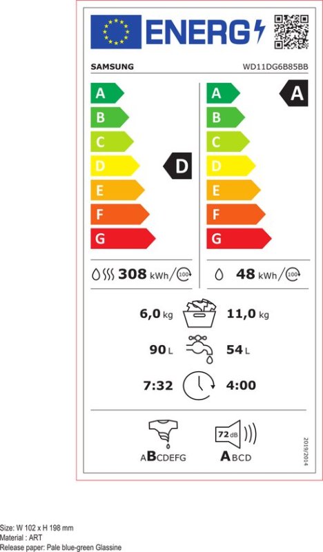 Samsung was-droogcombinatie WD11DG6B85BB - AI Wash