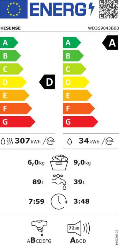 Hisense was-droogcombinatie WD3S9043BB3 - Zwart