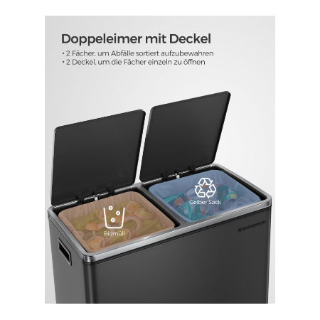 SONGMICS Vuilnisbak 60 liter (2 x 30 L) zwart