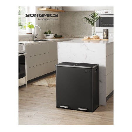 SONGMICS Vuilnisbak 60 liter (2 x 30 L) zwart
