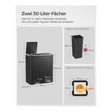 SONGMICS Vuilnisbak 60 liter (2 x 30 L) zwart