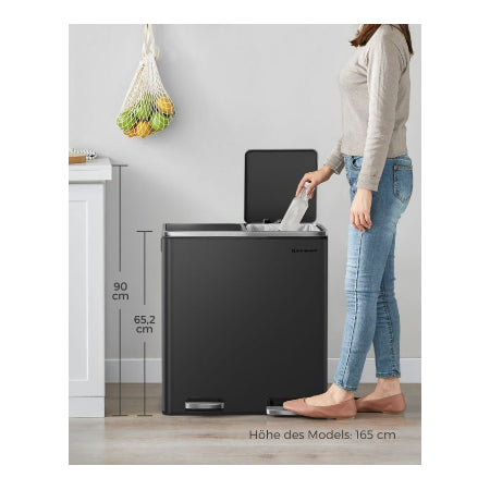 SONGMICS Vuilnisbak 60 liter (2 x 30 L) zwart