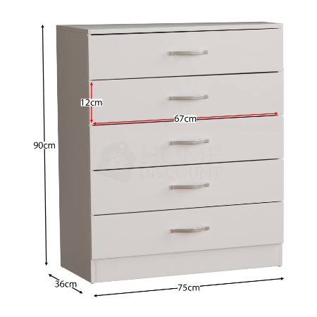 Riano 5-ladenkast, witte houten ladekast,