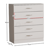 Riano 5-ladenkast, witte houten ladekast,