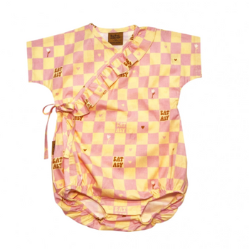 Wrap body with pink and yellow print - maat : 62-68 cm