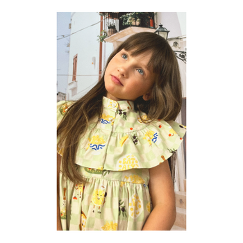 Dress with green/yellow allover print - maat : 110 -116 cm