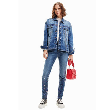 Desigual skinny jeans met borduursels medium blue denim - Maat 36