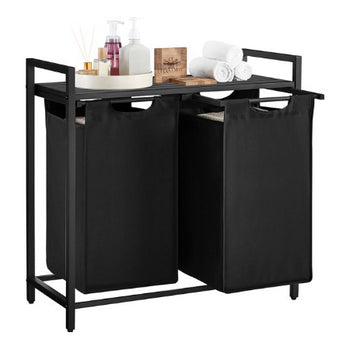 O'DADDY® Wasmand 2 vakken – uitschuifbare wassorteerder met plank - 73 x 33 x 72 cm – metaal - dark grey