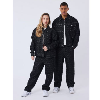 Kalash x PXP unisex checkerboard pattern denim pants , maat s black