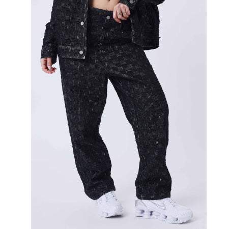 Kalash x PXP unisex checkerboard pattern denim pants , maat s black