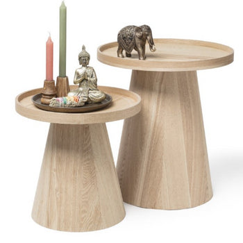 Bijzettafel Rondo klein - naturel - ø38.8x38 cm en groot 45x50cm als set 