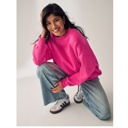 Lang oversized relaxed fit zwaar geborsteld sweatshirt met ronde hals - Maat L