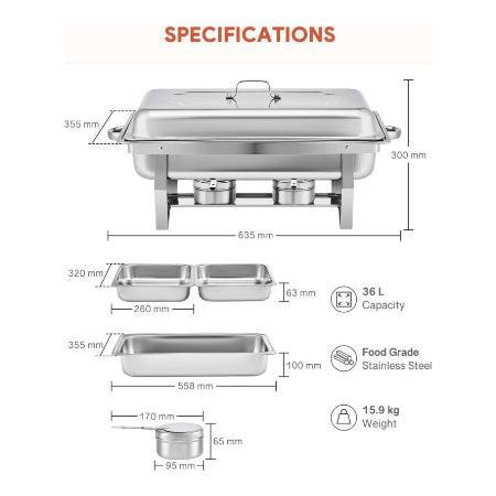 Chafing dish set 2 bakken GN 1/2 RVS, 2 stuks 9L 