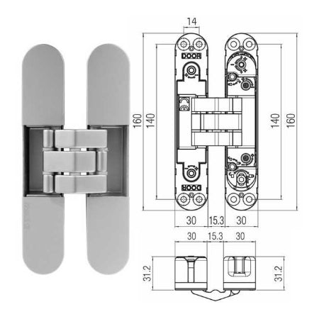 BISAGRA Inverter Schanier K7080CS 80/100kg Satijn Chroom