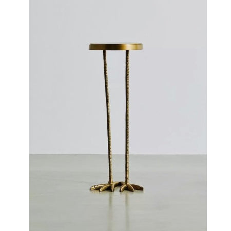 Gouden metalen bijzettafel met vogelachtige vorm en twee vogelpootjes