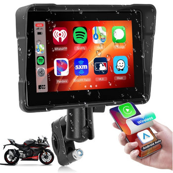 Rimoody Carplay 12V 5.0 Inch HD Touch Screen IP67 Waterproof Portable Wireless Motorcycle Radio with Android Auto Airplay/Android Cast/Bluetooth/Voice Control/AUX/USB/EQ/SD