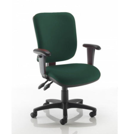 Square Back Operators Chair in Montserrat Dark Green Fabric with Height Adjustable Arms