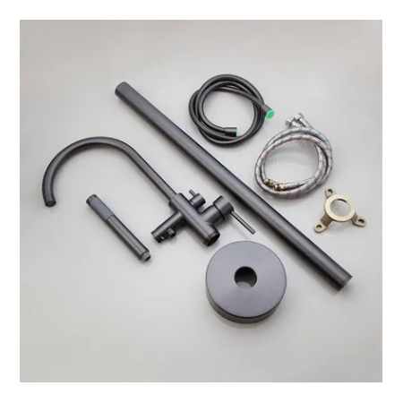 WEBO Vrijstaande Badmengkraan met staafhanddouche en 150cm doucheslang Gun Metal Badkraan Rio