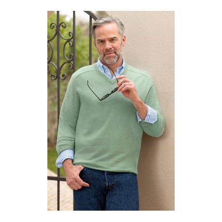 House of Bruar Men's Cashmere V Neck Sage maat L