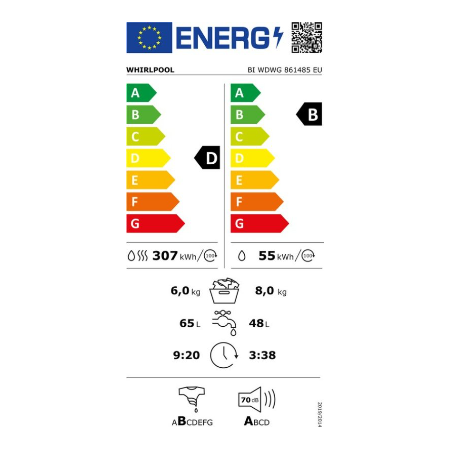 Whirlpool inbouw was-droogcombinatie BI WDWG 861485 EU