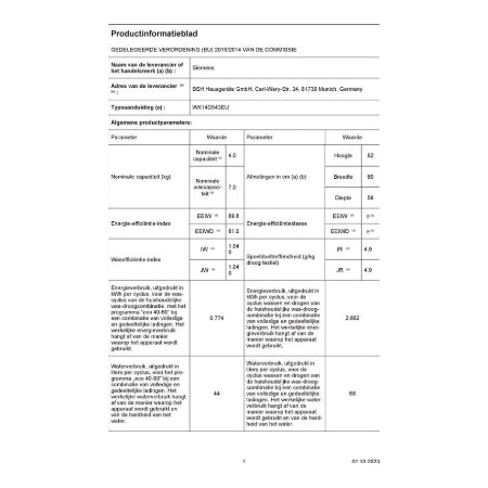 Siemens inbouw was-droogcombi WK14D543EU - Engels Display