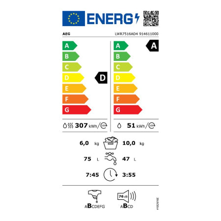 AEG was-droogcombinatie LWR7516AD4 7000 serie 
