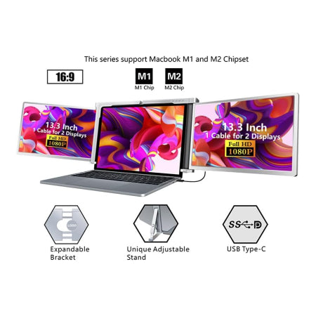 Docooler 13,3 inch laptopuitbreidingsscherm voor Windows, MacOS 
