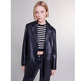 Maje - zwarte leren dames jas - Maat 38