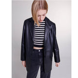 Maje - zwarte leren dames jas - Maat 38