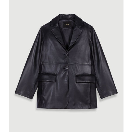 Maje - zwarte leren dames jas - Maat 38