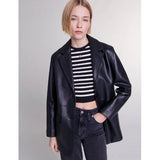 Maje - zwarte leren dames jas - Maat 38