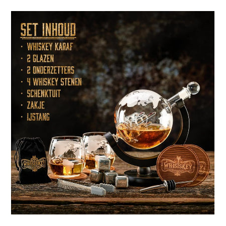 WHISISKEY - Wereldbol Karaf 900ml - Luxe Whisky Set