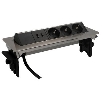 uniTEC inbouwstekkerdoos, horizontaal uitschuifbaar, 3-voudig, 2 × USB, 2 m