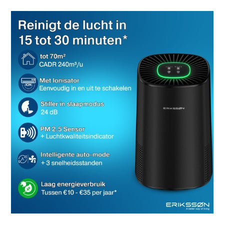 Erikssøn Luchtreiniger Elite - Zwart - 240 m3/u