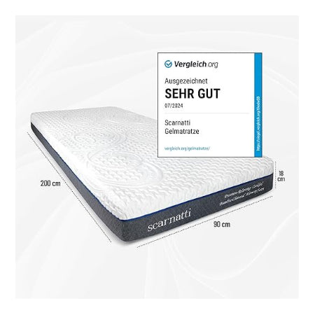 Scarnatti Matras 90x200 cm, 18 cm hoogte, H3-H4 hardheid koudschuimmatras, Traagschuim bed