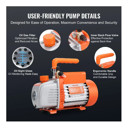 VEVOR vacuümpomp 100 l/min - drukpomp 55-276 bar 250 ml olie-inhoud