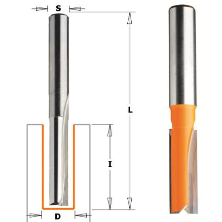 CMT 912.150.11 15 mm Groeffrees met rechte snijkoppen lange uitvoering schacht 8 mm