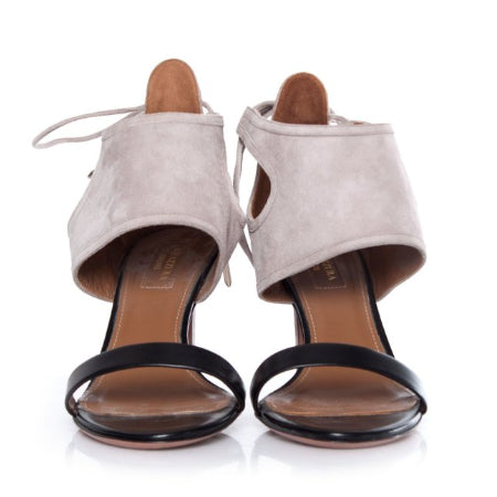 Aquazzura - Sandaal (open schoen) in beige suede en zwart leer - Maat 40