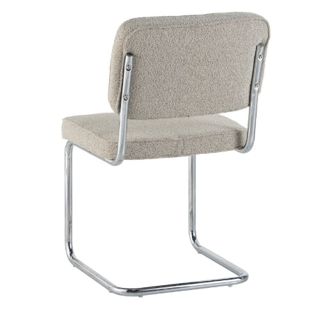 Moderne Eetkamerstoel Zandkleur Bouclé Stof Sway - Chrome Frame - Zonder Armleuningen