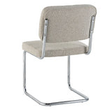 Moderne Eetkamerstoel Zandkleur Bouclé Stof Sway - Chrome Frame - Zonder Armleuningen