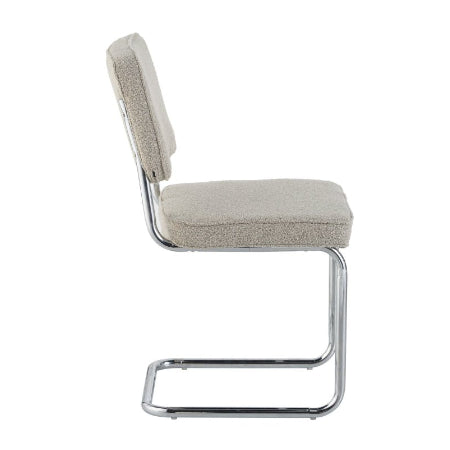 Moderne Eetkamerstoel Zandkleur Bouclé Stof Sway - Chrome Frame - Zonder Armleuningen